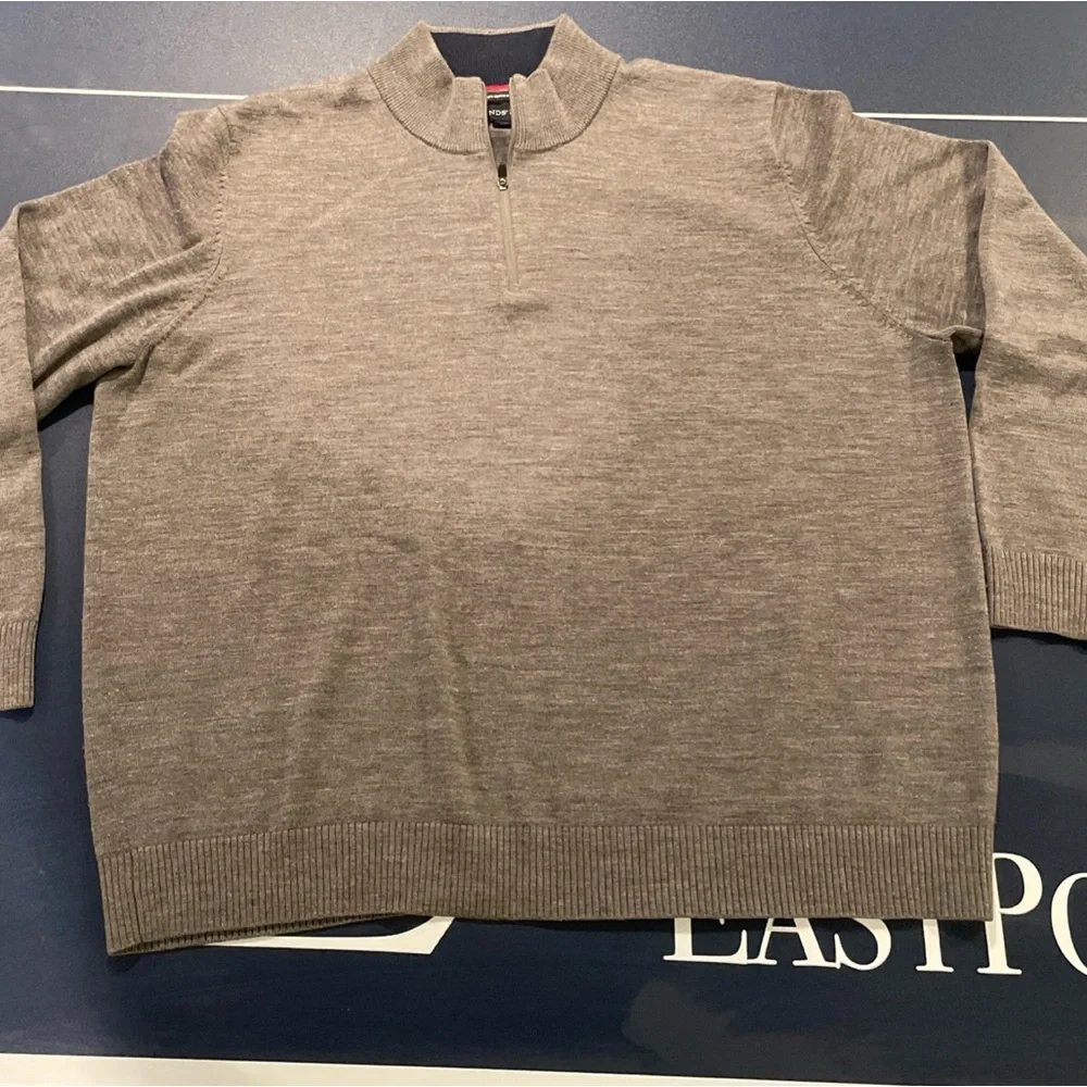 Gray quarter - Zip Men's Merino Wool Sweater - Lands End XXL (50-52)